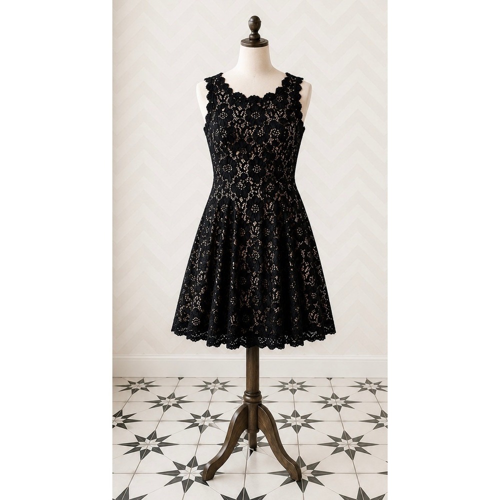 City Studio Floral Lace Fit and Flare Dress Black Peach Size 5